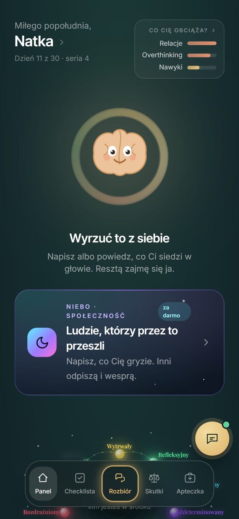 Menu główne apki Nowy Ja